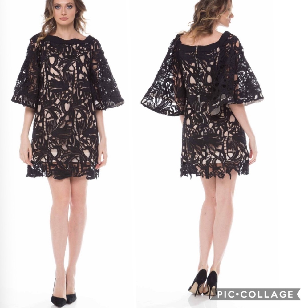 Adrianna papell Laser cut bell sleeves cocktail dress